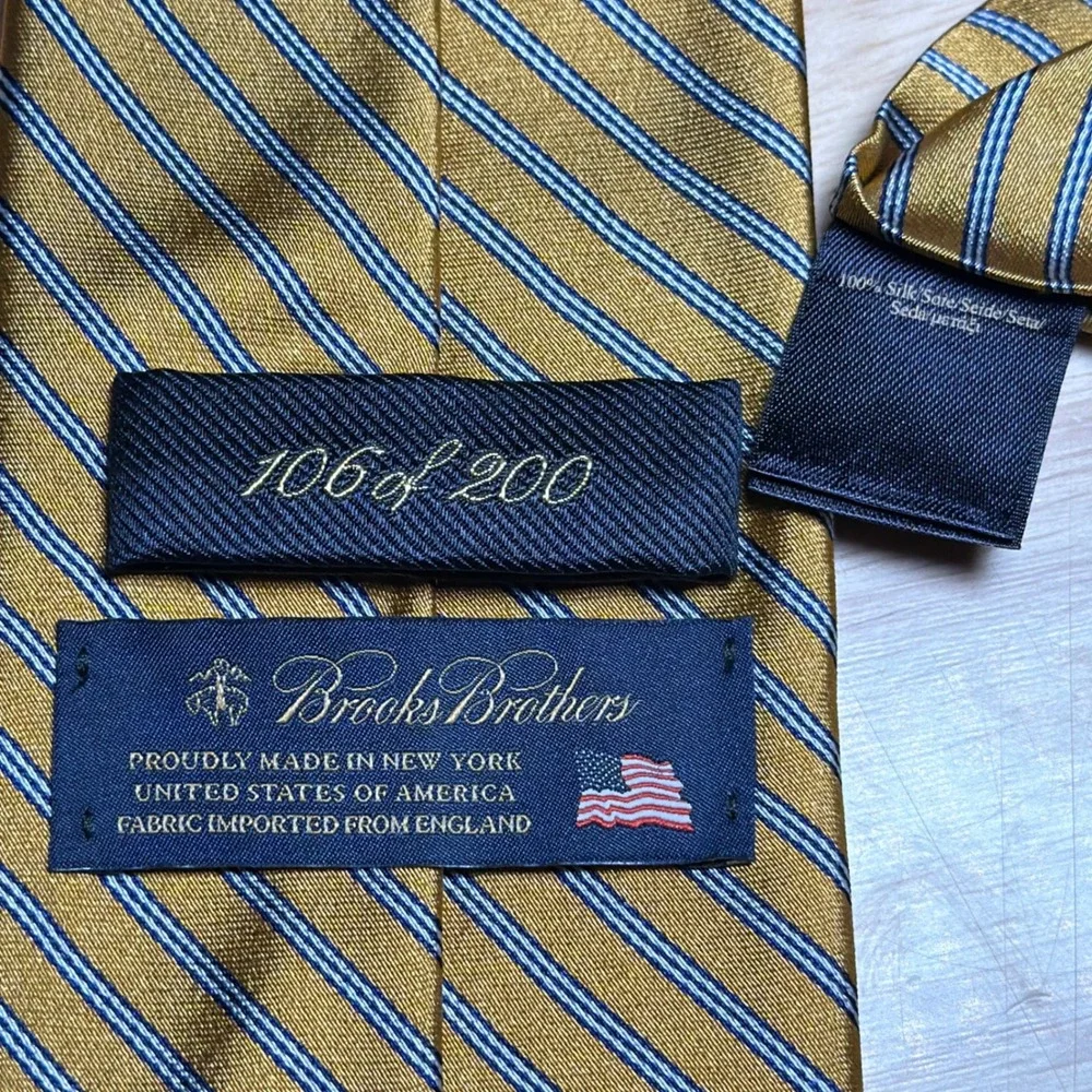 Brooks Brothers Tie Mens OS Gold Striped Silk Limited Edition 106 of 200 USA